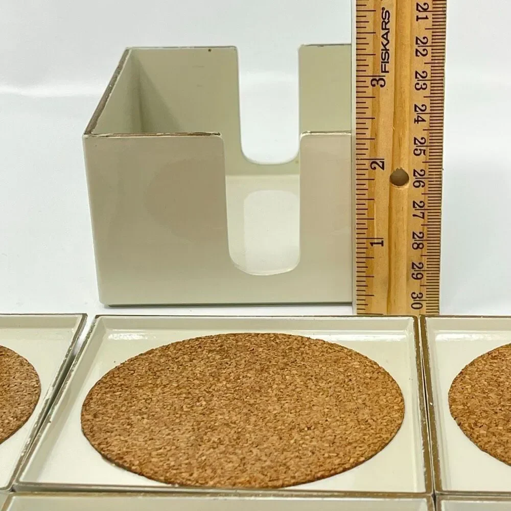 MCM Georges Briard Square Cream Gold Lacquer Ware Set of 6 Coasters Holder Japan
